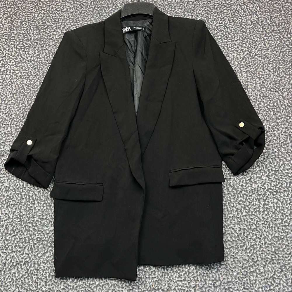 Zara Open Blazer Women Large Black Rolled Up Sleeves Adult L